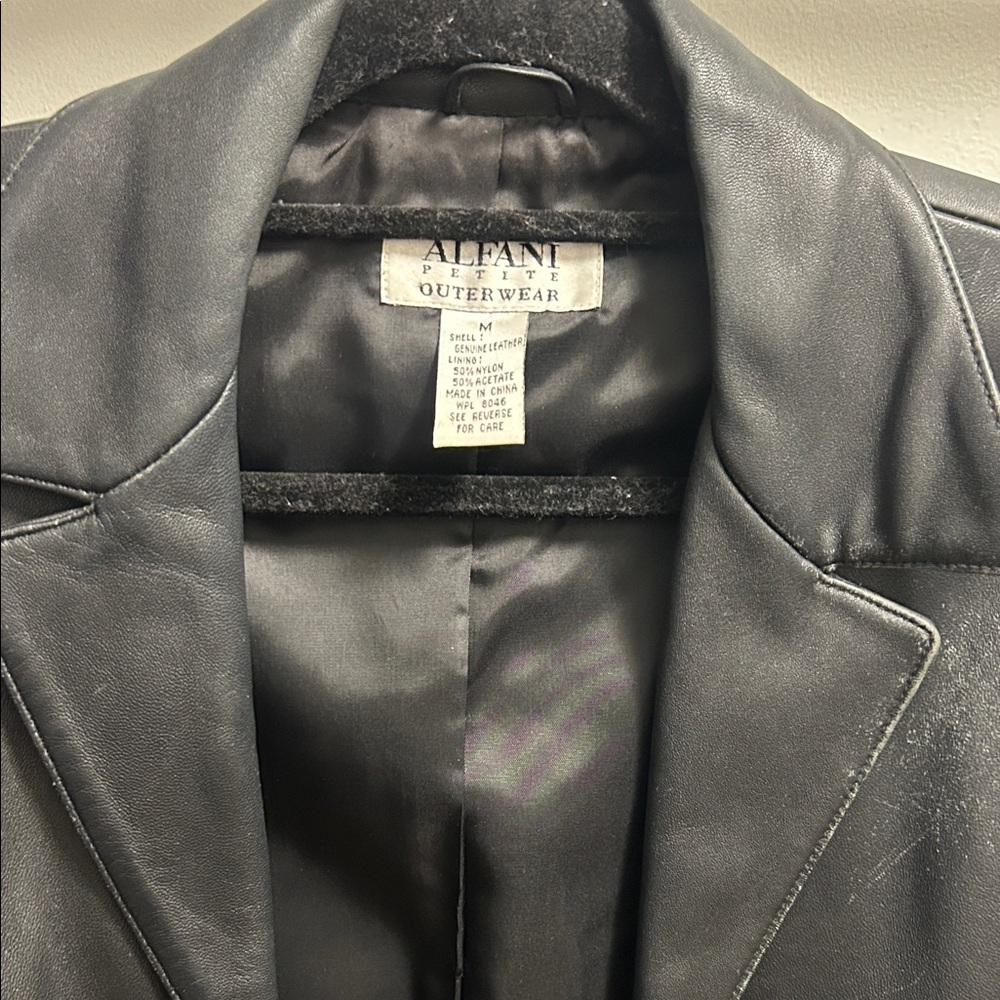 Alfani Petite Black Leather Blazer Jacket